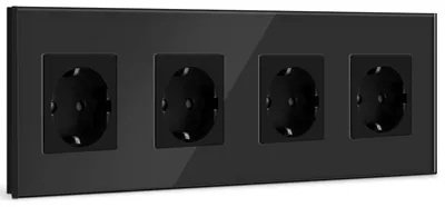 Produktbild von 4-fach Schuko-Steckdose, Wandsteckdose, Kristallglasplatte, 16 A, 299 mm, schwarz