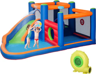 Produktbild von Hüpfburg, mit Rusche, Hüpfbereich, Pool, aufblasbar, inkl. Elektropumpe, für bis 3 Kinder, 380 x 340 x 170 cm