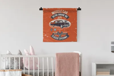 Produktbild von MuchoWow® Wandteppich Wandbehang Autos - Oldtimer - Zeichnung 60x60 cm Tapisserie Dekoration Wandtuch - Dekorationen - Wand Decke