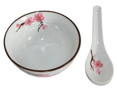 Produktbild von 778 Matcha Reisschale Soba Bowl Sakura – Kirschblüte ø 11 cm mit passendem Löffel