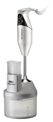 Die Unold ESGE-Zauberette Küchenmaschine in Weiß und Silber wird mit Raspelscheibe, Schneidemesser, 