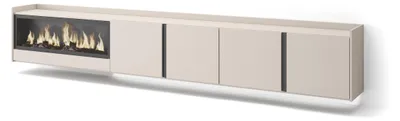 Image de Meuble tv effet bois beige 315x35x50cm cheminée effet feu XXL