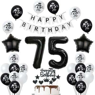 75. Geburtstag Ballon-Set: Folienballon Zahl 75, Banner, Deko