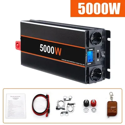Imagen del producto de Convertidor de voltaje de 5000W, DC 12V/24V a AC 220V, con control remoto, color