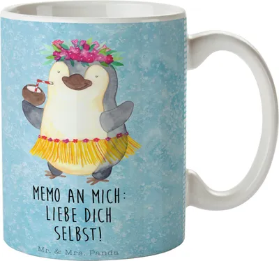 Produktbild von Mr. & Mrs. Panda Kaffeetasse Pinguin Kokosnuss - Eisblau - Geschenk, Urlaub, Tasse, Ferien, Teetasse, Hawaii, Pott, Selbstliebe, Kaffeebecher, keramik