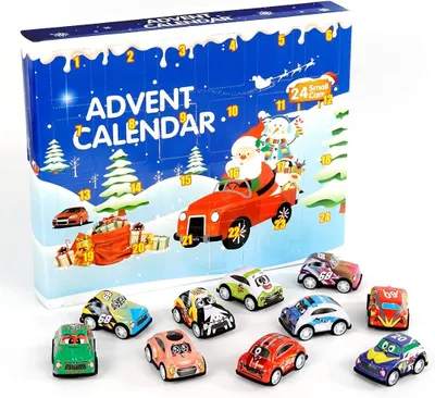 Obrázok produktu pre Vianočný kalendár s miniatúrnymi autíčkami - sada 24 kusov - adventný kalendár s autíčkami, hračky - vianočný počítadlo, hračky