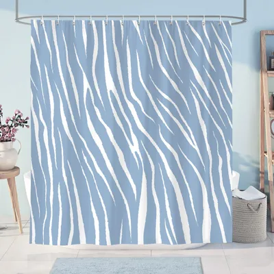 Productafbeelding van Douchgordijn met Blauwe Strepen 180x180cm, Waterdicht en Schimmelbestendig