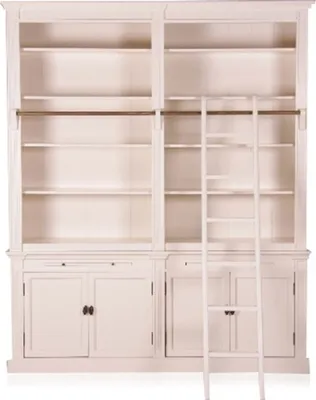 Produktbild von Casa Padrino Bücherregal im Landhausstil (B 200 x T 36 x H 240) mit Leiter (H 200 cm) weiss Antik-Look - shabby-chic Regalschrank, Bücherschrank