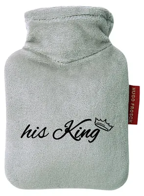 Produktbild von Huuraa Mini-Wärmflasche his King Krone 0,2 Liter Grey Mini Veloursbezug Taschenwärmer Geschenkidee