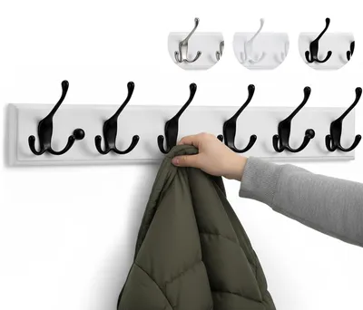 Obrázek produktu pro Nástěnný věšák se 6 černými háčky a bílým designem