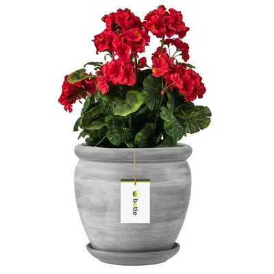 Produktbild von Blumentopf Blumenübertopf Grau Blumenschale mit Untersetzer Rund DxH 280 mm x 305 mm Oberfläche Matte Keramik Modern Glamour