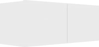 A white TV cabinet with two doors, shown from a slight angle.