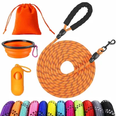 Obrázek produktu pro Obojky pro psy, 8 mm, 1,5 m, oranžové, s polstrovanou rukojetí a karabinou s 360° otáčením