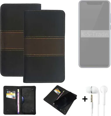 Produktbild von K-S-Trade Handyhülle + Kopfhörer kompatibel mit ZTE Axon 9 Pro Schutzhülle Walletcase Bookstyle Tasche Schutz Case Hülle Wallet Cover Kunstleder