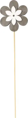 Produktbild von Blumen-Stecker Blume grau weiß mit Holzstab 1 Stück