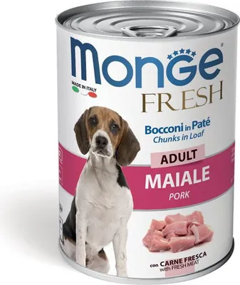 Productafbeelding van Monge Dog Fresh paté en stukjes varkensvlees, 400g