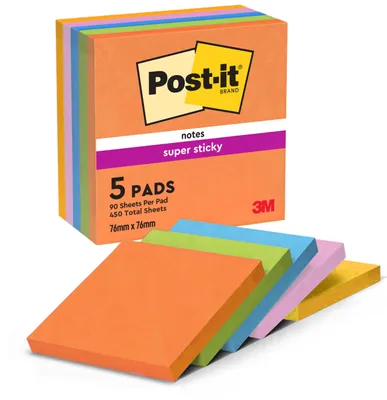 Produktbild von Post-It 7100258933, Quadratisch, Blau, Grün, Orange, Pink, Gelb, Papier, 76 mm, 76 mm, 90 Blätter
