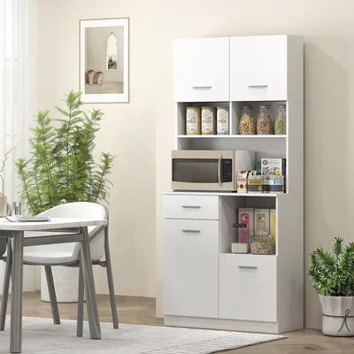 Produktbild von Buffetschrank, Küchenschrank mit Soft-Close Türen, Sideboard, Weiß  |  Kippschutz  |  Schublade, 4 Schränke, 3 Einlegeböden  |  80 x 35 x 180 cm