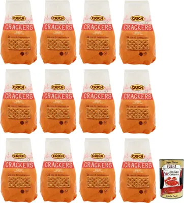 Produktbild von 12x Crich Crackers Salati,Gesalzen Snack,Ballaststoffreiche,Cracker mit Salzkörnern und Sauerteig 750g + Italian Gourmet Polpa di Pomodoro 400g Dose