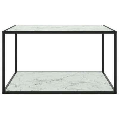Zdjęcie produktu dla vidaXL Stolik kawowy czarny z białym szkłem o wyglądzie marmuru 90x90x50 cm