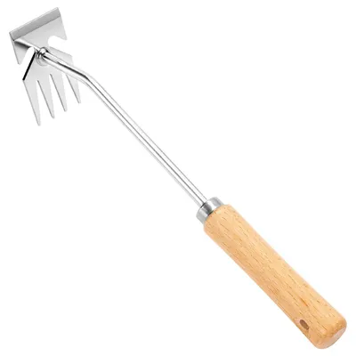 Image de Désherbeur à 4 dents en acier inoxydable avec manche en bois, outil de jardinage manuel