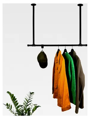 Produktbild von Kleiderstange Garderobe im Industrial Design für die Decke | Breite 80 cm x Höhe 30 cm | Deckenmontage | Ankleidezimmer | Schlafzimmer | Flur | begehbarer Kleiderschrank