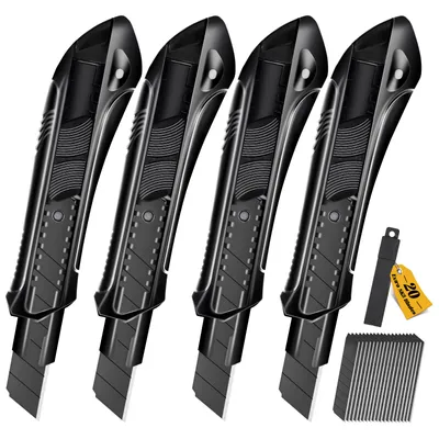 Produktbild von CCLIFE 4 Stück Cuttermesser Set 18mm mit 20 Ersatzklingen Abbrechklingen Kartonmesser Mehrzweck Messer Allzweckmesser