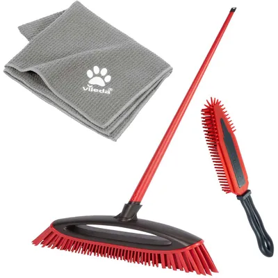 Immagine prodotto di Vileda Pet Pro ALWAYS CLEAN broom box, 3-piece set (red, ALWAYS CLEAN broom + Pet Pro electrostatic brush + Pet Pro microfiber towel XL)
