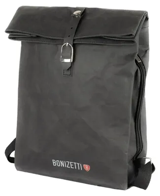 Produktbild von Bonizetti Rucksack KANSAS - Freizeitrucksack 26 x 13 x 35cm aus veganem und wasserabweisendem Kraftpapier Schwarz Papierrucksack, umweltschonend, Daypack, Roll Top, Naturmaterialien, Tasche