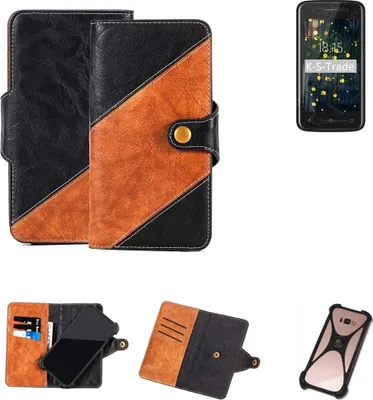 Produktbild von K-S-Trade Handyhülle Schutzhülle Bookstyle Case Wallet-Case kompatibel mit BQ Mobile BQ-4001G Cool Handy Cover Bumper Klapphülle schwarz hellbraun