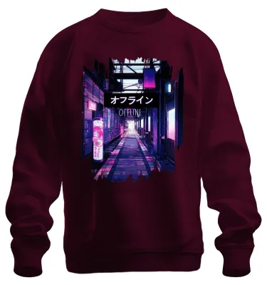 Immagine prodotto di オフライン OFFLINE Cyberpunk Neon Anime Vaporwave Ästhetik Japan Retro Unisex Felpa Pullover, Borgogna, S