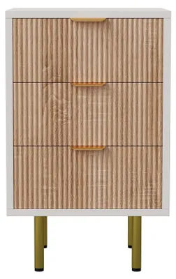 Productafbeelding van Nachtkastjes, set van 2 - Nachttafeltjes - 3 lades - Hout - Minimalistisch-moderne stijl - Goudkleurige metalen handgrepen