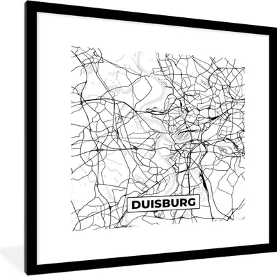 Produktbild von MuchoWow® Gerahmtes Poster Duisburg - Karte - Stadtplan 40x40 cm - Poster mit Schwarzem Bilderrahmen Wandposter Rahmen Foto Bilder - Poster - Plakat im Rahmen