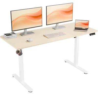 Produktbild von Elektrischer höhenverstellbarer Schreibtisch 140x60cm Weiß Gestell Eiche Tischplatte