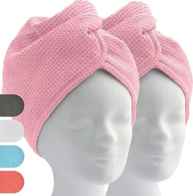 Obrázek produktu pro ELEXACARE Turban na vlasy, ručník s knoflíkem (2 ks, růžový), mikrovláknový ručník na hlavu a dlouhé vlasy