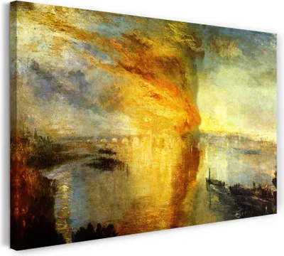 Produktbild von Leinwandbild (100x70cm): William Turner - The fire at the Parliament building, echter Holz-Keilrahmen inkl. Aufhänger, handgefertigt in Deutschland