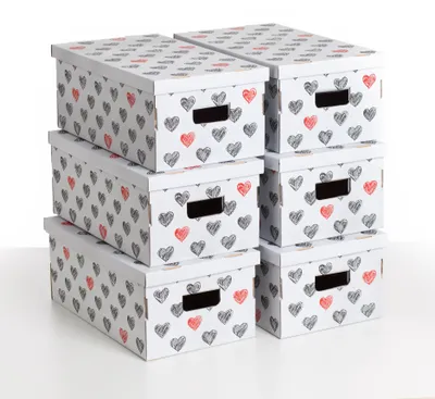 Produktbild von Lavatelli 6er Set Aufbewahrungsboxen mit Deckel Herzen, 29 x 51 x 20 cm
