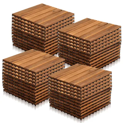 Produktbild von Izrielar 33 STK Holzfliesen Terrassenfliesen Holz Fliesen Mosaik 30x30 cm - Balkonfliesen wetterfest aus Akazienholz mit Klicksystem für Terrasse Balkon