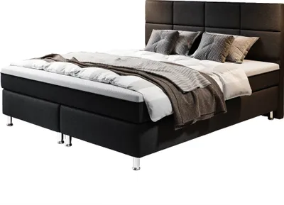 Produktbild von Boxspringbett Rotterdam Plus 180x200 Webstoff Schwarz mit Topper-Optik
