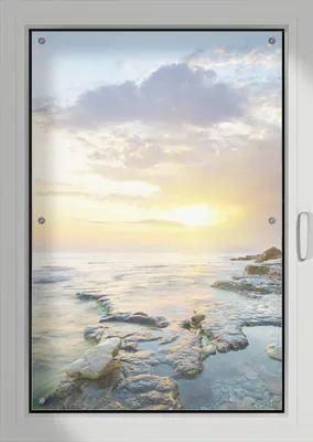 Produktbild von Wallario Lichtschutzbild, Dekorativer Sichtschutz Sonnenschutz 76 x 115 cm mit Motiv: Sonnenuntergang über dem Meer - Verdunklung ohne Bohren