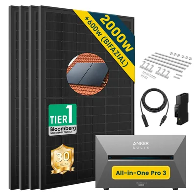 Produktbild von ALLDREI® Balkonkraftwerk mit Anker Solix Solarbank 3 E2700 Pro All in One Stromspeicher,Komplettset mit 4x500W Bifazialer Solarpanel & Smarten Zähler