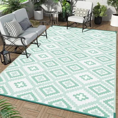 Immagine prodotto di Tappeto da esterno in plastica, resistente all'acqua, dimensioni 180 x 270 cm, resistente ai raggi UV, ideale per giardino e terrazza