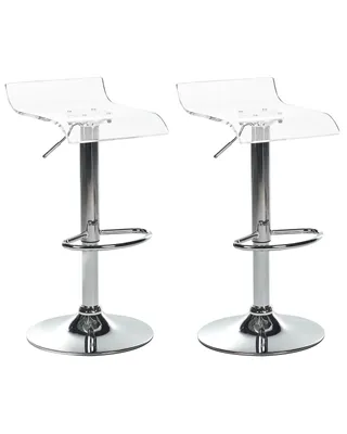 Produktbild von BELIANI Barhocker 2er Set Transparent Acryl Höhenverstellbar Drehbar mit Lehne Fußstütze Metallgestell Silber Ohne Armlehnen Modernes Design Küche