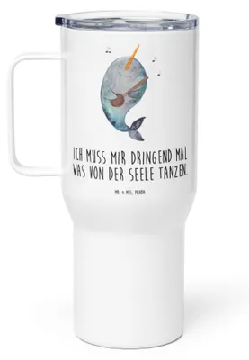 Produktbild von Mr. & Mrs. Panda Thermobecher Narwal Gitarre - Weiß - Geschenk, thermosbecher, Probleme, Wal, Edelstahl Tasse, Tanzen, Meer, Kaffee-to-go-Becher, To-Go-Becher, Frust
