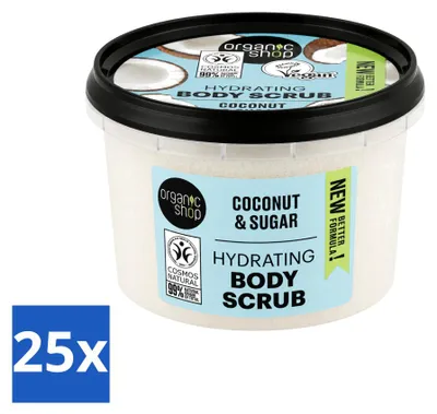 Zdjęcie produktu dla 25 sztuk organicznego peelingu do ciała Kokos z linii Organic Shop – intensywnie nawilżający – 250 ml – zestaw ekonomiczny