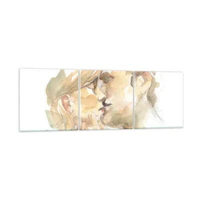Produktbild von Bilder auf glas - 3 Teile - Kuss Paar Liebe - 150x50cm - Glasbilder - Wandbilder - Bilder - zum Aufhängen bereit - Wanddekoration aus Glas - Glas Bilder - Wandbild auf Glas - GCA150x50-5005
