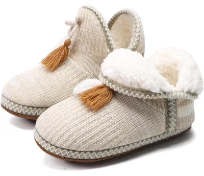 Produktbild von Damen Lammfell Hausschuhe für den Winter mit Plüschfutter Beige
