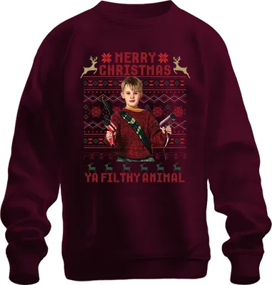 Zdjęcie produktu dla Merry Christmas Ya Filthy Animal Weihnachten Kevin Kult Humor Bluza rozpinana uni , bordowy, XL