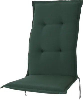 A dark green chair cushion on a white background.