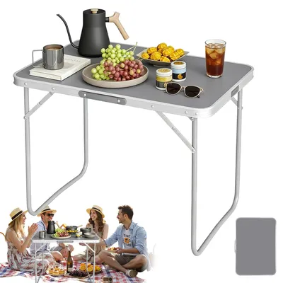 Image de Table pliante - Table de camping - Table de pique-nique - Pieds pliables - Poignées de transport - 70 x 60 x 50 cm